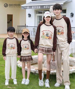 Áo gia đình mùa đông phối Nâu Kem