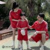 Áo đồng phục gia đình cổ tròn màu đỏ