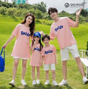 Áo gia đình SMILE màu hồng phấn