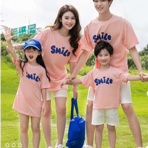 Áo gia đình SMILE màu hồng phấn