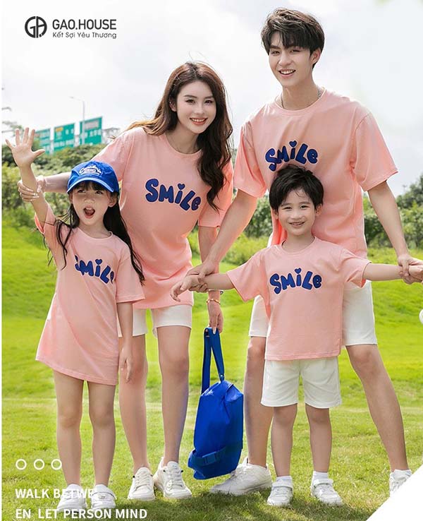 Áo gia đình SMILE màu hồng phấn