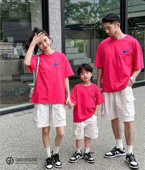 Áo đồng phục gia đình cổ tròn Màu Hồng