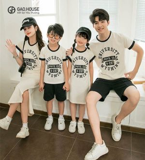 Áo váy gia đình cổ tròn dáng suông