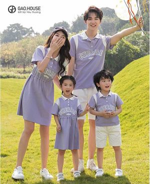 Áo váy gia đình màu tím đẹp