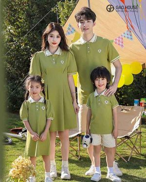 Áo váy đồng phục gia đình màu xanh lá cây
