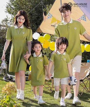 Áo váy đồng phục gia đình màu xanh lá cây