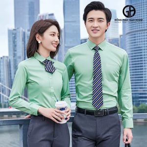 Áo đồng sơ mi văn phòng tone màu xanh