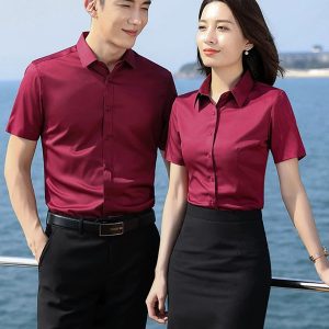 Áo đồng phục sơ mi công sở màu đỏ đô