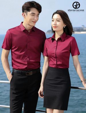Áo đồng phục sơ mi công sở màu đỏ đô