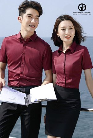 Áo đồng phục sơ mi công sở màu đỏ đô