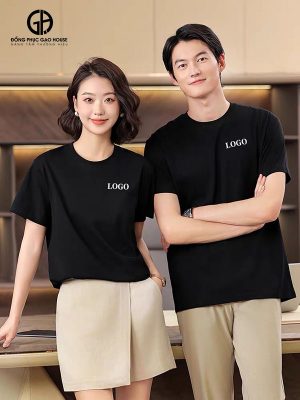 Áo thun đồng phục công ty cổ tròn màu đen