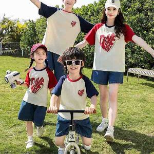 Áo thun gia đình cổ tròn phối màu phá cách