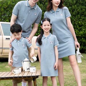 Áo váy gia đình dáng suông có cổ