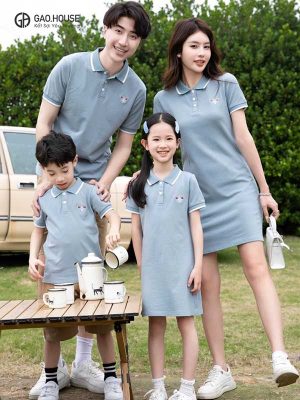 Áo váy gia đình dáng suông có cổ