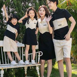 Set áo váy gia đình thiết kế Trắng Đen