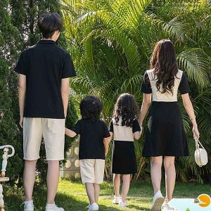 Set áo váy gia đình thiết kế Trắng Đen