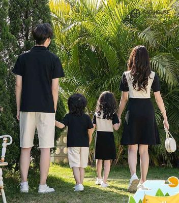 Set áo váy gia đình thiết kế Trắng Đen