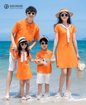 Áo váy gia đình thiết kế tone cam đẹp