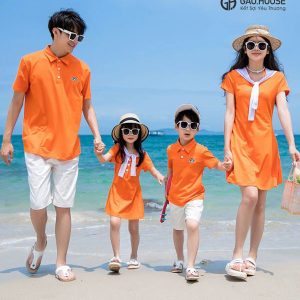 Áo váy gia đình thiết kế tone cam đẹp