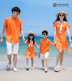 Áo váy gia đình thiết kế tone cam đẹp