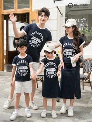 Áo váy gia đình cổ tròn dáng suông