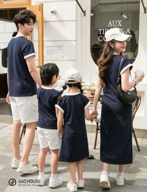 Áo váy gia đình cổ tròn dáng suông