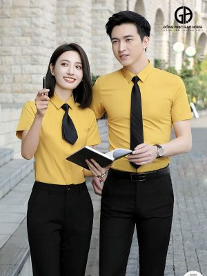 Mẫu áo đồng phục công sở sơ mi màu vàng
