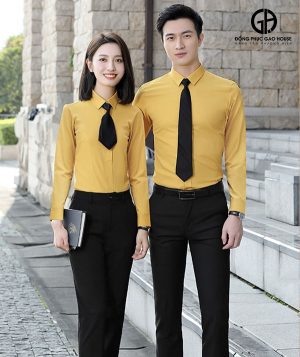 Mẫu áo đồng phục công sở sơ mi màu vàng
