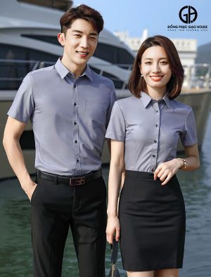Áo đồng phục sơ mi công sở màu xám