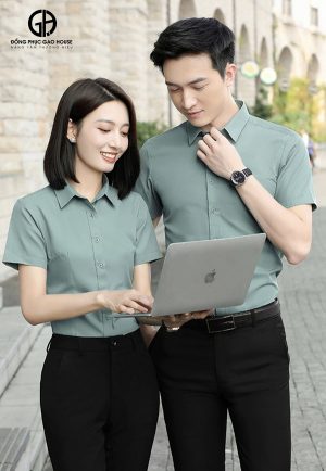 Đồng phục công sở sơ mi xanh rêu