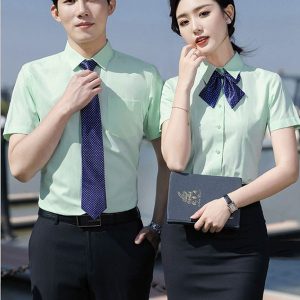 Áo đồng phục công sở sơ mi tone xanh dịu
