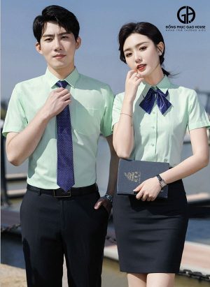 Áo đồng phục công sở sơ mi tone xanh dịu