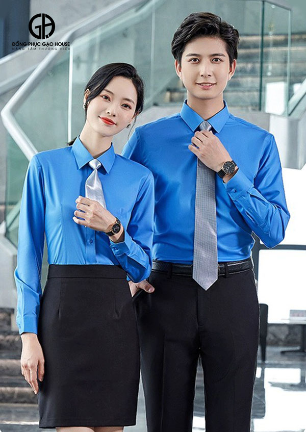 Áo công sở sơ mi tone màu xanh dương