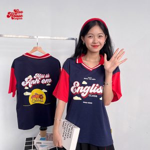 Mẫu đồng phục lớp cổ bẻ tone đỏ + tím bắt mắt