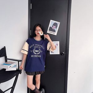 Áo đồng phục lớp cổ tròn tone be + xanh than