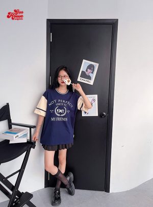 Áo đồng phục lớp cổ tròn tone be + xanh than