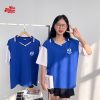 Đồng phục lớp cổ bẻ tone xanh phối trắng nổi bật