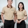 áo công ty màu be phối cổ nâu