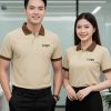 áo công ty màu be phối cổ nâu