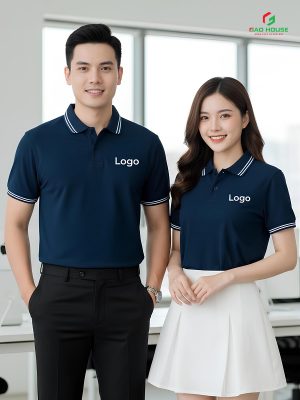 áo doanh nghiệp màu xanh than phối cổ sọc trắng