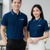 áo doanh nghiệp màu xanh than phối cổ sọc trắng