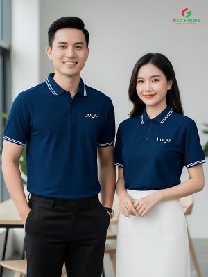 áo doanh nghiệp màu xanh than phối cổ sọc trắng