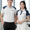 áo polo đồng phục doanh nghiệp màu trắng phối vai xanh