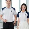 áo polo đồng phục doanh nghiệp màu trắng phối vai xanh