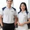 áo polo đồng phục doanh nghiệp màu trắng phối vai xanh