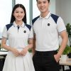 áo polo đồng phục doanh nghiệp màu trắng phối vai xanh