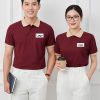 đồng phục công ty màu đỏ phối cổ be