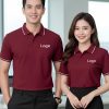 đồng phục công ty màu đỏ đô phối cổ sọc trắng