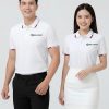 đồng phục công ty màu trắng phối cổ dệt đỏ