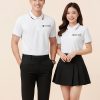 đồng phục công ty màu trắng phối cổ dệt đỏ